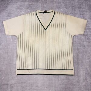 Enzo Benella Sweater Mens Large White Knit Short Sleeve Pinstripe Vtg 50s Tennis